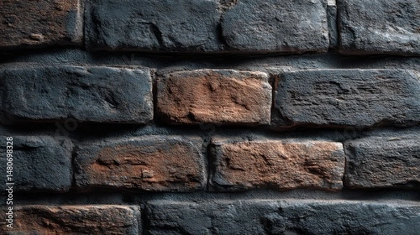 Obraz A 4K photo of texture of dark brick wall. Loft modern style for graphic design, websites or promotional materials, decorative element or art.