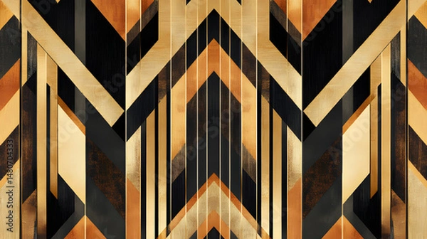 Fototapeta An elegant art deco design with gold and black geometric patterns, evoking a sense of luxury and sophistication