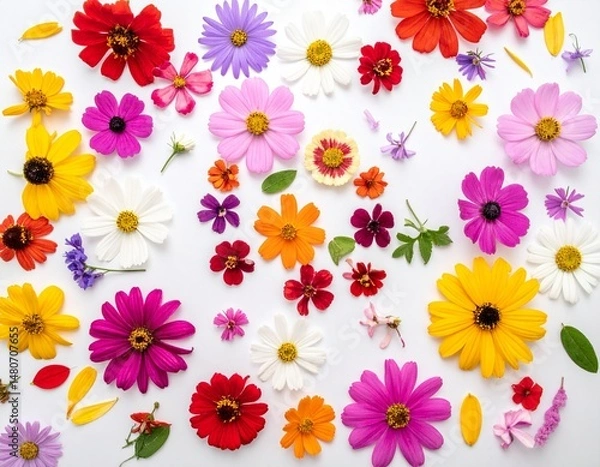 Fototapeta ちりばめられた花　白背景