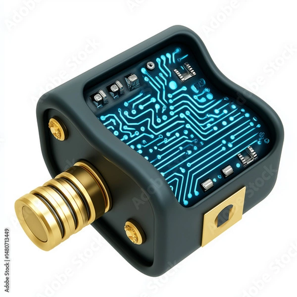 Fototapeta Embedded system hardware integration smart device. Microcontroller automation. 3D clip art. Smart door lock mechanism with embedded circuit technology image.