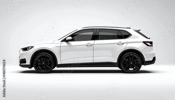 Fototapeta Blank White SUV Side View Mockup