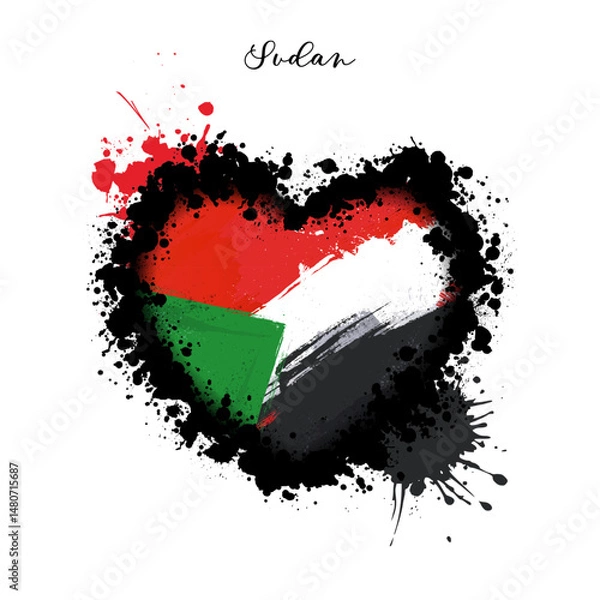 Fototapeta A heart shape painted with the sudanflag colors
