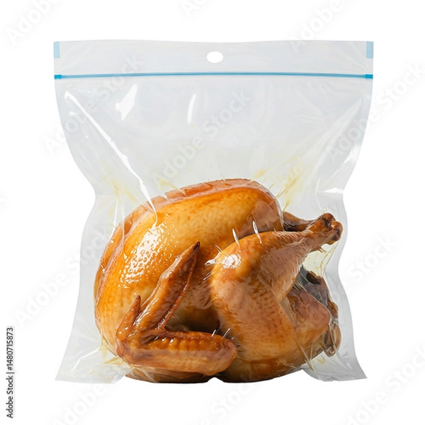 Obraz Cooked turkey ready for storage in a sealed plastic bag before the holiday feast preparation