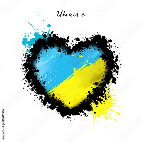 Fototapeta A heart shape painted with the Ukrainian flag colors