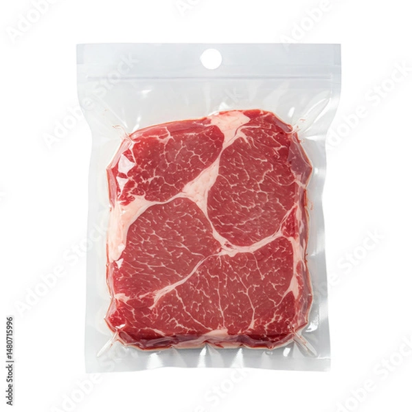 Obraz Freshly sealed ribeye steak in vacuum packaging ready for cooking or grilling at home