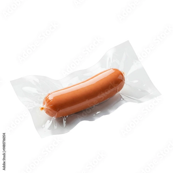 Obraz Packaging of a cooked sausage on a flat surface before preparation for a meal