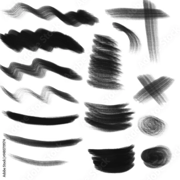 Obraz Vector design set: black mascara, black and white nails, paint splashes art