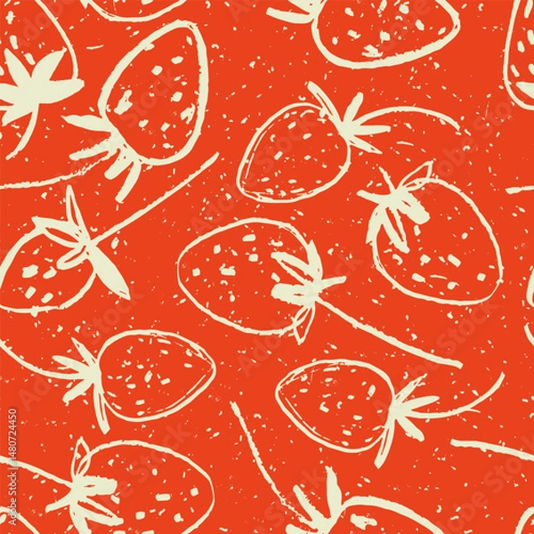 Obraz Seamless pattern with hand drawn strawberries for surface design and other design projects. Gardening, summer, healthy food themes
