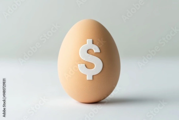 Obraz Brown Egg with White Dollar Sign Symbol Representing Savings, Investment, and Financial Growth Concept