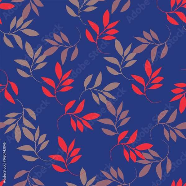 Fototapeta Elegant trendy vector ditsy floral seamless pattern design of beautiful abstract flowers and leaves. Foliage repeat texture background. Suitable for wallpaper, surface printing and textile