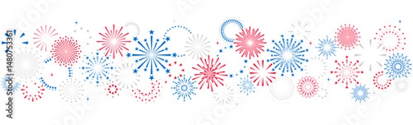 Fototapeta 4th of July border, USA banner, fireworks pattern background