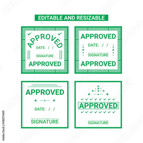 Obraz 4 square 100% editable green approved stamp with signature
