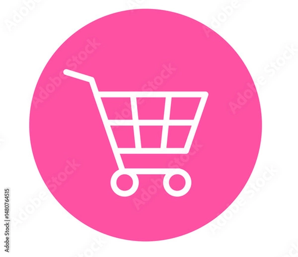 Fototapeta Shopping cart icon in pink color. Feminine web design element perfect for cosmetic store or girly vibe e-commerce.