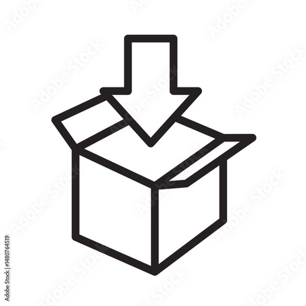 Fototapeta Cardboard box with an arrow inside. Order loading. E-commerce vector outline illustration isolated on transparent background. 