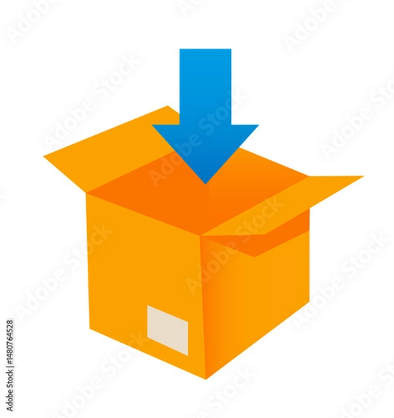 Fototapeta Cardboard box with an arrow inside. Order loading. E-commerce vector flat cartoon illustration isolated on transparent. 