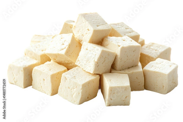 Fototapeta Pile of paneer cubes isolated on transparent background