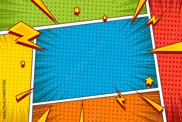 Obraz Colorful comic cartoon blank template background with thunder