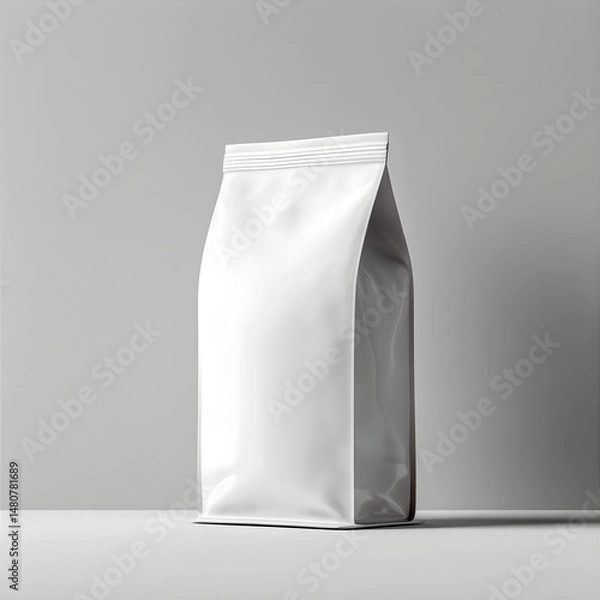 Obraz White empty zip bag. Tea coffee beans package mock up. Minimalistic interior.	
