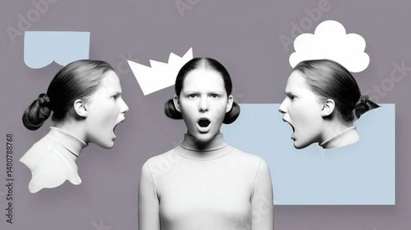 Obraz Surreal portrait of woman expressing emotions with abstract elements