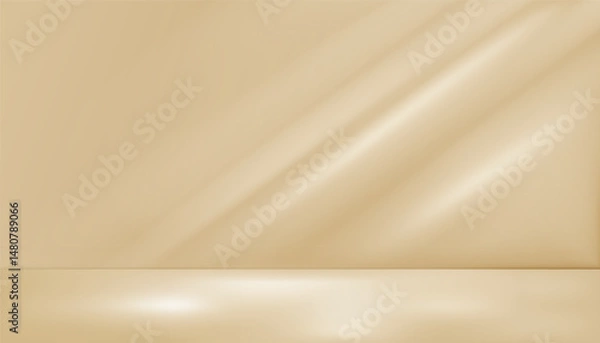 Obraz Light beige or yellow studio background with intricate lights and shadows shining on the wall. Golden room with 3D scene for product presentation. Art & Illustration