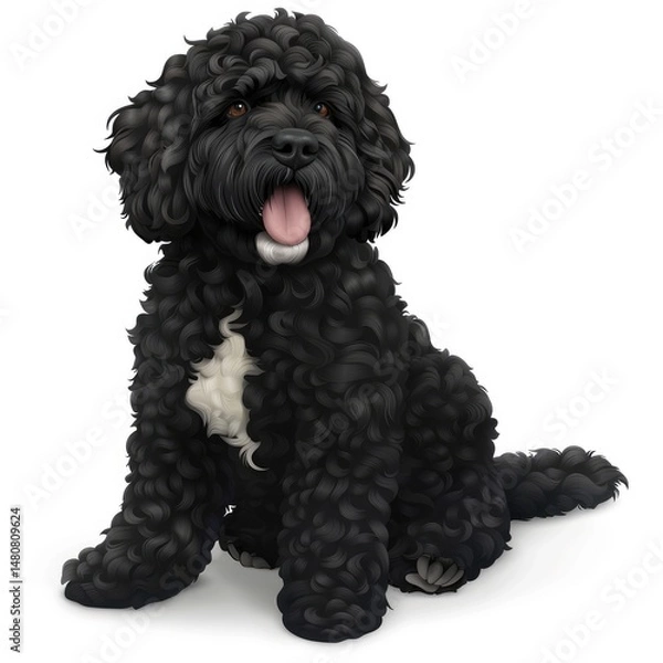 Obraz Black cockapoo puppy portrait against white background.