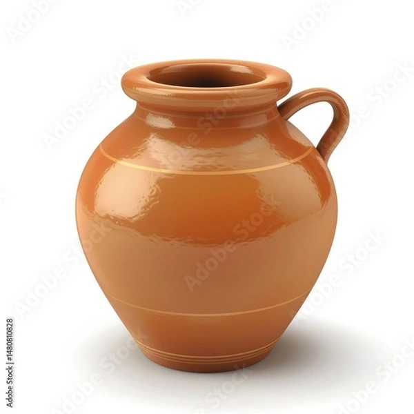 Fototapeta Polished terracotta jug with a handle, isolated on white.