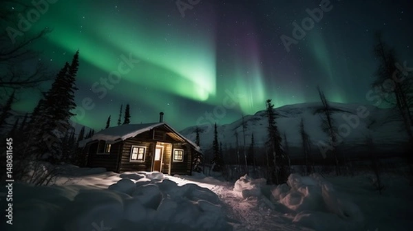 Obraz Aurora Borealis Cabin Night Sky.