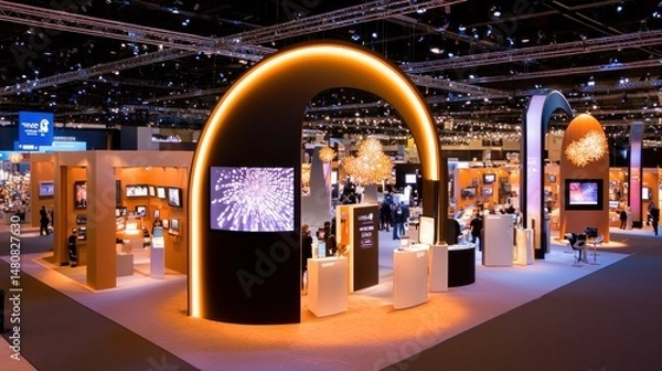 Obraz A captivating trade show exhibition displays modern electronics and lighting