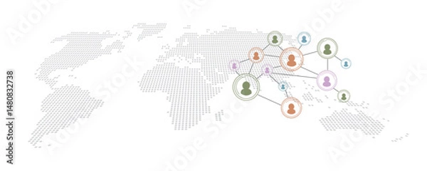 Fototapeta Light Gray World Map with Network Nodes, Abstract Global Connection Concept - vector 