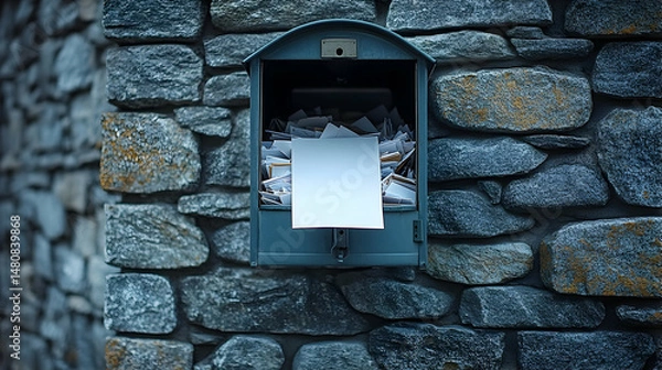 Obraz Overflowing mailbox with a blank paper