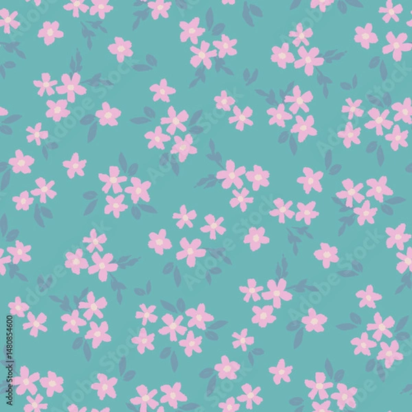 Obraz Small hand drawn grunge flowers background. Vector seamless floral pattern