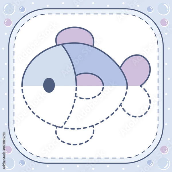 Fototapeta cute easy fish drawing with dots trace to learn how to draw and color