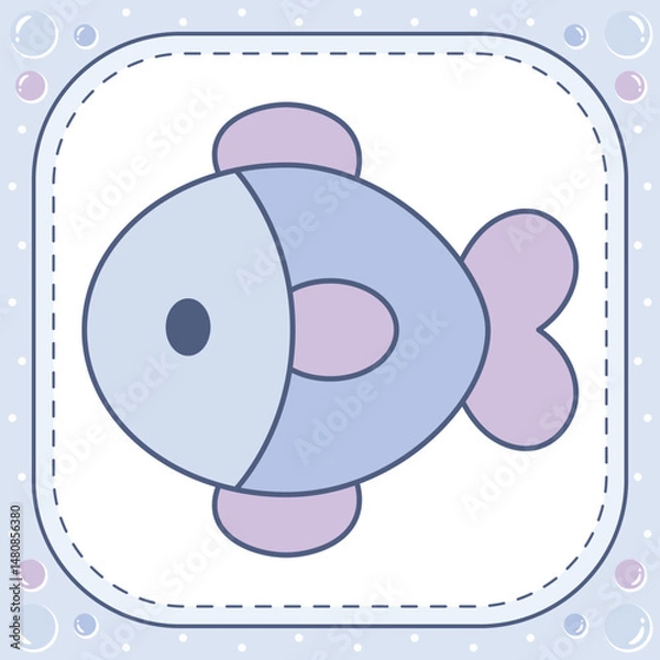 Fototapeta cute fish drawing with pastel colors and with bubbles frame