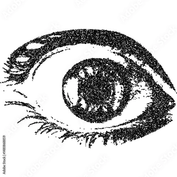 Obraz Scared eye, collage element with vintage stipple photocopy effect, with retro grainy texture. Vector illustration for grunge psychedelic surreal poster or tattoo in 90s aesthetic.
