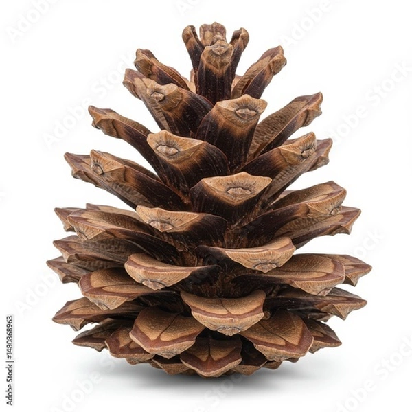 Fototapeta Single Pine Cone Isolated on White - Nature, texture, detail, botany, winter. A single, detailed pine cone isolated on a white background