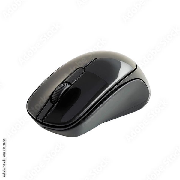 Obraz Black Wireless Computer Mouse on White Background for Efficient Computing Tasks on transparent background