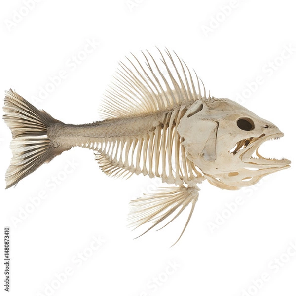 Fototapeta Detailed Skeleton of a Fish Specimen Displayed in Natural Setting on transparent background