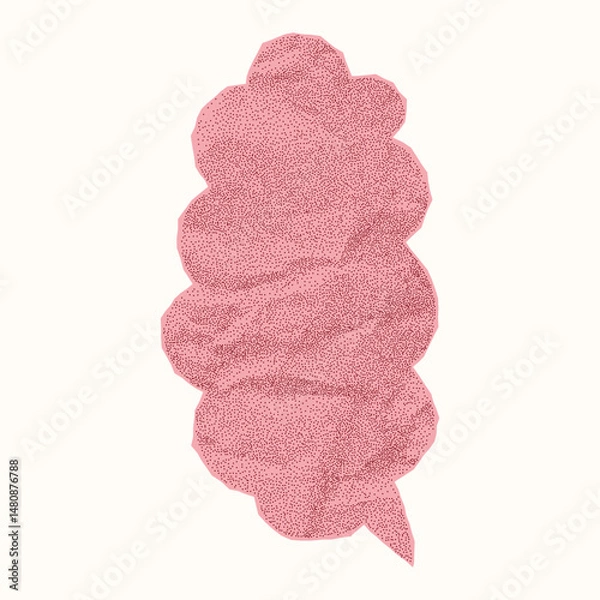 Fototapeta Vintage pastel pink crumpled speech bubble on white background. Notebook paper with jagged torn edges, gritty dot texture and halftone layer.
