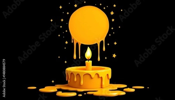 Fototapeta Melting Yellow Candle with Dripping Wax and Stars