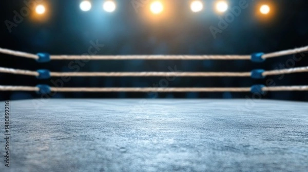 Obraz A wrestling ring with ropes and a center circle.