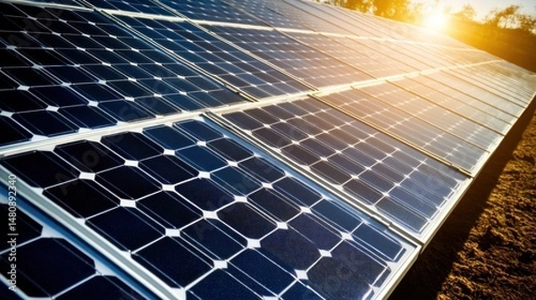 Fototapeta Solar panel energy close up view of renewable technology