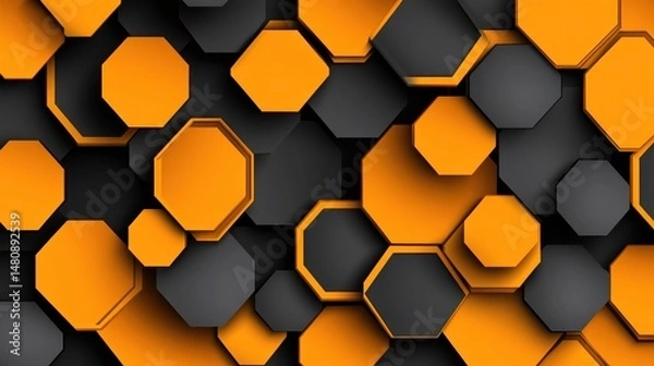 Fototapeta Abstract geometric octagon pattern orange and black 3 d design