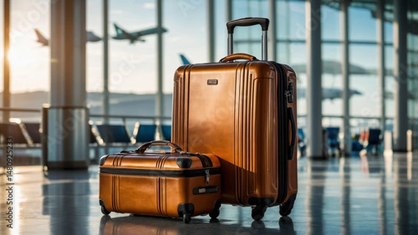 Obraz Luggage Waiting at Departure Gate in Busy Airport Setting
