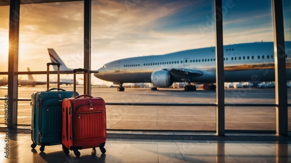 Obraz Luggage Waiting at Departure Gate in Busy Airport Setting