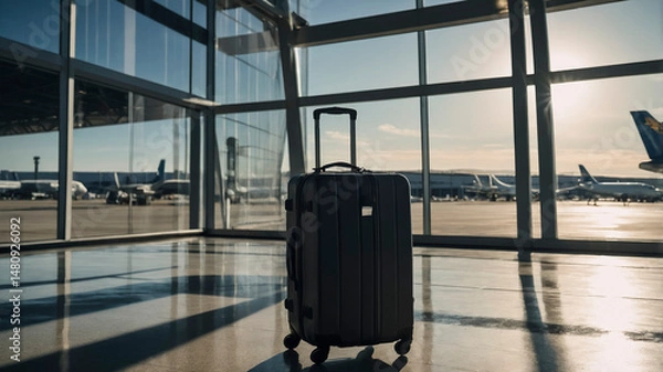 Obraz Luggage Waiting at Departure Gate in Busy Airport Setting