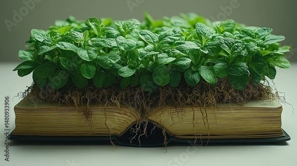 Obraz Open book filled with thriving plants