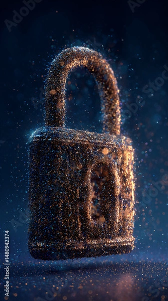 Fototapeta Sparkling padlock, metallic texture, dark background, symbolizes security, privacy, protection, digital safety, data encryption