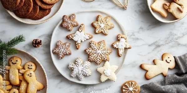 Fototapeta A Beautiful and Festive Arrangement of Christmas Cookies for Enjoying Holiday Celebrations