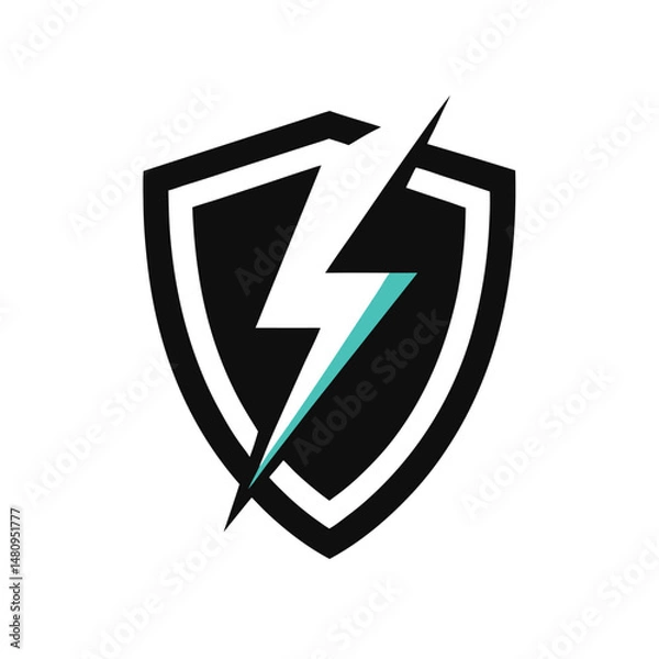 Obraz Shield with Lightning Bolt Power Vector Design
