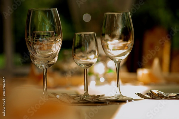 Fototapeta Elegant Table Setting with Crystal Glassware for Formal Dining